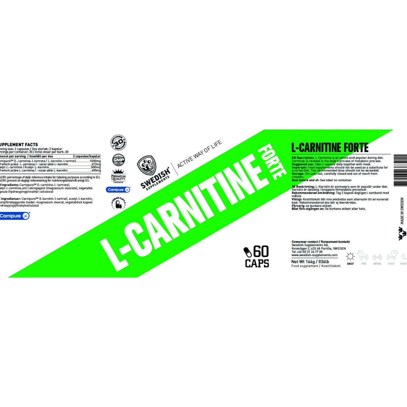 SWEDISH Supplements L-Carnitine Forte / Carnipure® + Acetyl